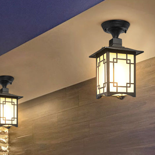 Traditional Chinese Waterproof Iron Aluminum Glass Cylinder Pergola 1-Light Semi-Flush Mount Ceiling Light Outdoor Light For Outdoor Patio