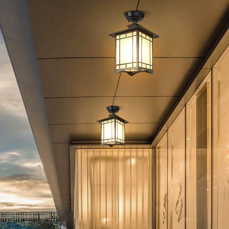 Traditional Chinese Waterproof Iron Aluminum Glass Cylinder Pergola 1-Light Semi-Flush Mount Ceiling Light Outdoor Light For Outdoor Patio
