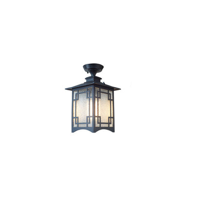 Traditional Chinese Waterproof Iron Aluminum Glass Cylinder Pergola 1-Light Semi-Flush Mount Ceiling Light Outdoor Light For Outdoor Patio