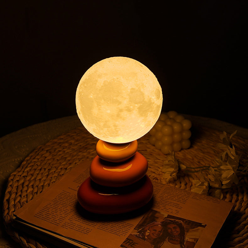 Contemporary Scandinavian USB Ceramic PLA Ball Moon Planet Stacked Stone LED Table Lamp Night Light For Bedroom