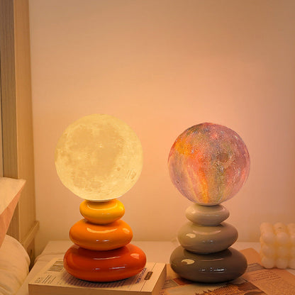 Contemporary Scandinavian USB Ceramic PLA Ball Moon Planet Stacked Stone LED Table Lamp Night Light For Bedroom