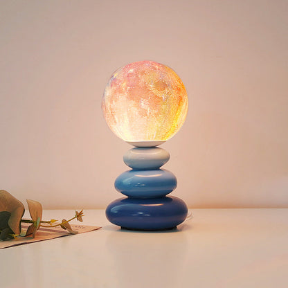 Contemporary Scandinavian USB Ceramic PLA Ball Moon Planet Stacked Stone LED Table Lamp Night Light For Bedroom