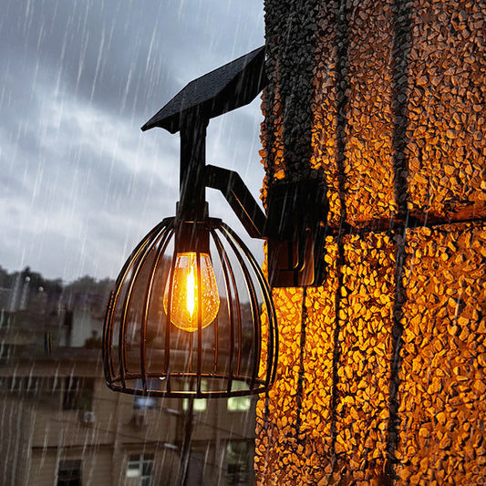 Contemporary Industrial Solar Waterproof Hardware ABS Round Cage 1-Light Wall Sconce Lamp For Outdoor Patio