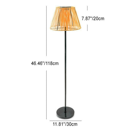 Traditional Japanese Solar Rechargeable Waterproof Conic Weaving Iron ABS LED Outdoor Standing Floor Lamp For Garden