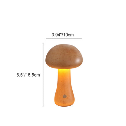 Contemporary Scandinavian Rechargeable Solid Wood Mushroom LED Table Lamp Night Light For Bedside
