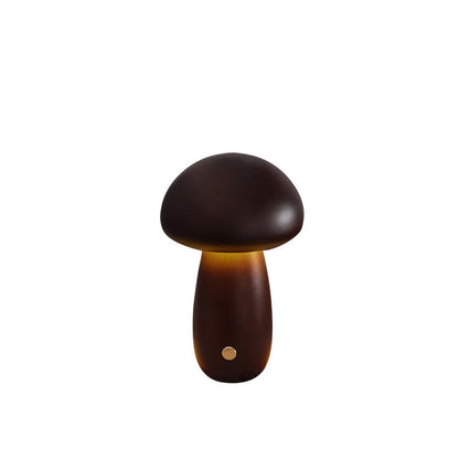 Contemporary Scandinavian Rechargeable Solid Wood Mushroom LED Table Lamp Night Light For Bedside
