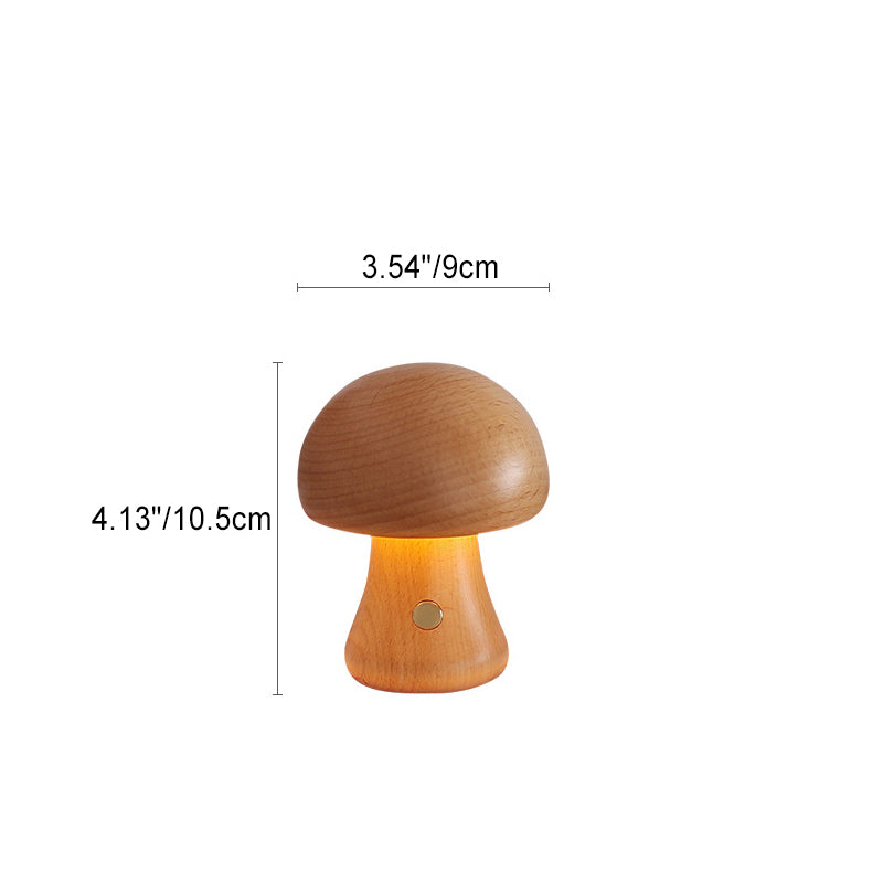 Contemporary Scandinavian Rechargeable Solid Wood Mushroom LED Table Lamp Night Light For Bedside