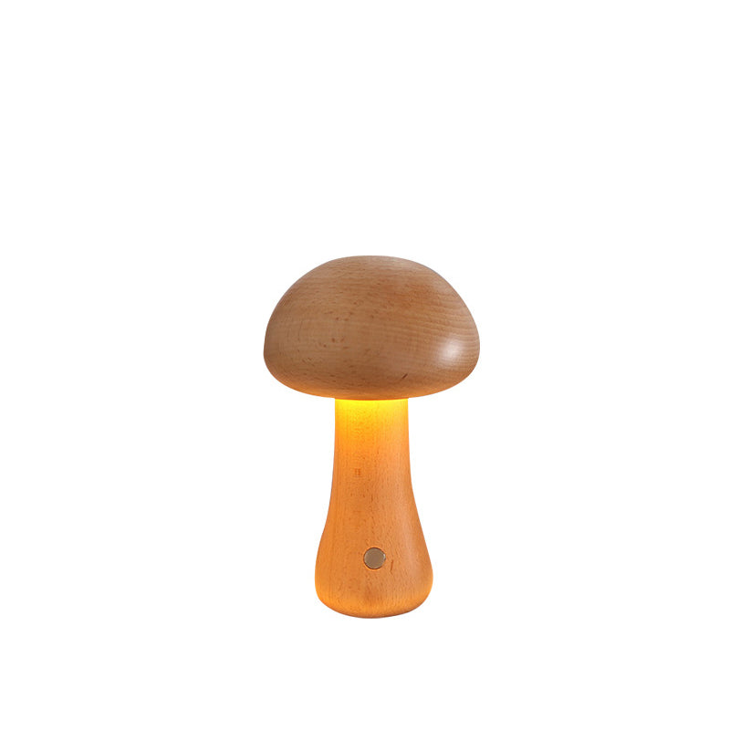 Contemporary Scandinavian Rechargeable Solid Wood Mushroom LED Table Lamp Night Light For Bedside