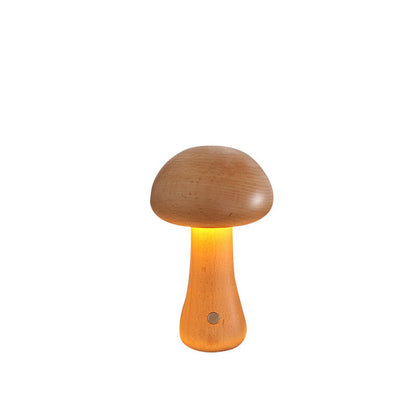 Contemporary Scandinavian Rechargeable Solid Wood Mushroom LED Table Lamp Night Light For Bedside
