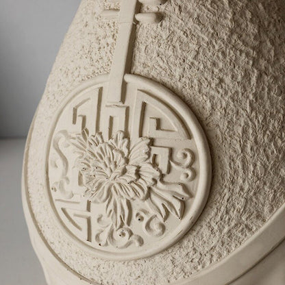 Traditional Vintage Cement Fabric Conic Flower Carved Pot 1-Light Table Lamp For Bedside