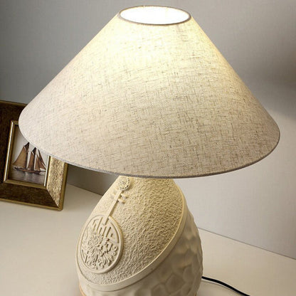 Traditional Vintage Cement Fabric Conic Flower Carved Pot 1-Light Table Lamp For Bedside