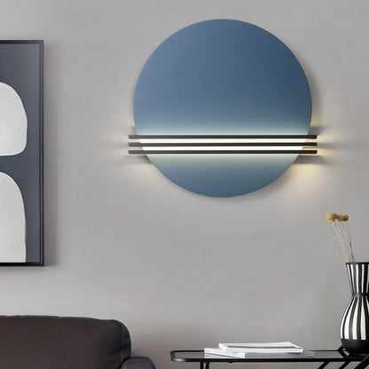 مصباح حائط LED دائري مخطط من الحديد والألومنيوم بتصميم إسكندنافي معاصر لغرفة المعيشة 