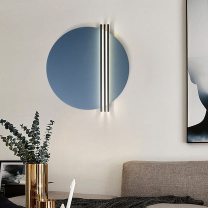 مصباح حائط LED دائري مخطط من الحديد والألومنيوم بتصميم إسكندنافي معاصر لغرفة المعيشة 