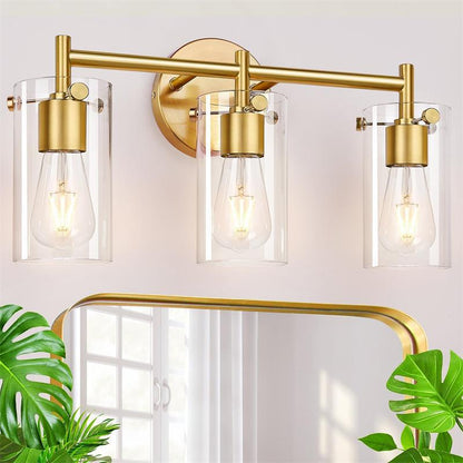 Contemporary Industrial Metal Glass Cylinder 3-Light Wall Sconce Lamp Vanity Light For Bathroom
