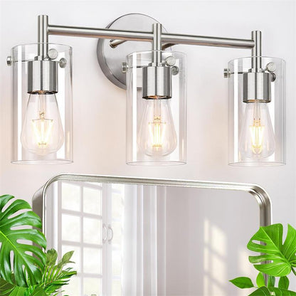 Contemporary Industrial Metal Glass Cylinder 3-Light Wall Sconce Lamp Vanity Light For Bathroom