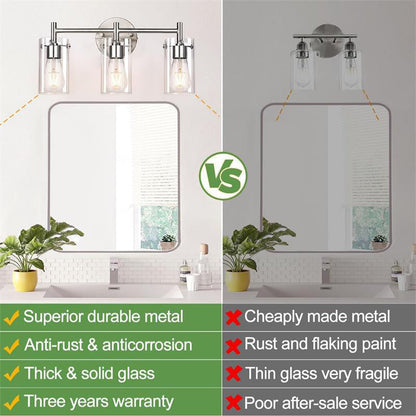 Contemporary Industrial Metal Glass Cylinder 3-Light Wall Sconce Lamp Vanity Light For Bathroom