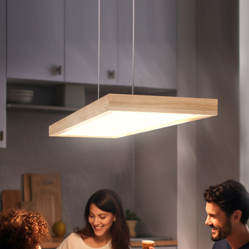 Contemporary Nordic Wood Acrylic Rectangular LED Chandeliers For Dining Room