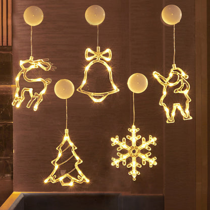 モダンアールデコ調 電池式 PVC クリスマスツリー 鹿 ベル 雪だるま デコレーション LED 壁付け照明 吸盤ライト 寝室用