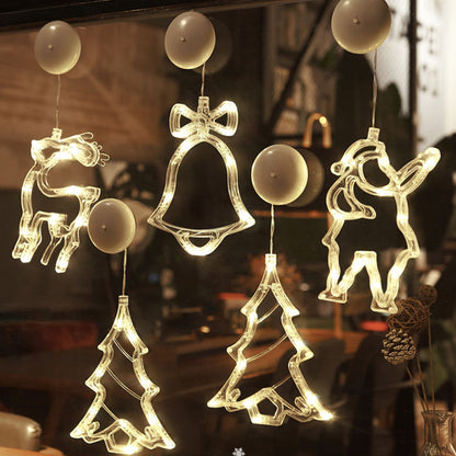 モダンアールデコ調 電池式 PVC クリスマスツリー 鹿 ベル 雪だるま デコレーション LED 壁付け照明 吸盤ライト 寝室用