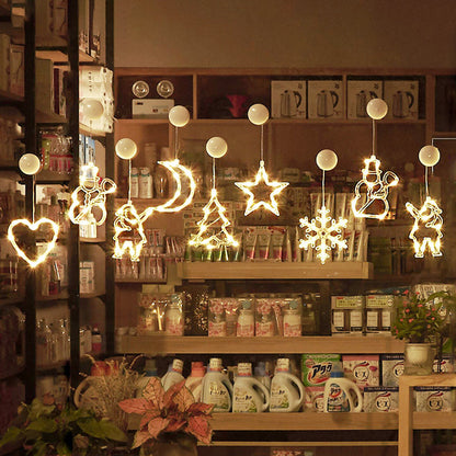 モダンアールデコ調 電池式 PVC クリスマスツリー 鹿 ベル 雪だるま デコレーション LED 壁付け照明 吸盤ライト 寝室用