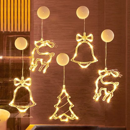 モダンアールデコ調 電池式 PVC クリスマスツリー 鹿 ベル 雪だるま デコレーション LED 壁付け照明 吸盤ライト 寝室用