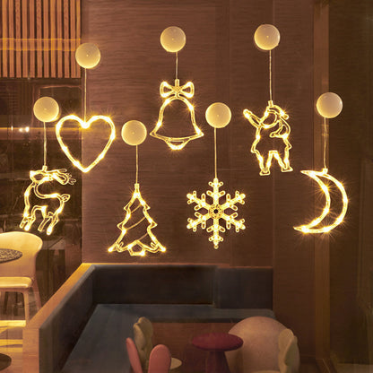 モダンアールデコ調 電池式 PVC クリスマスツリー 鹿 ベル 雪だるま デコレーション LED 壁付け照明 吸盤ライト 寝室用