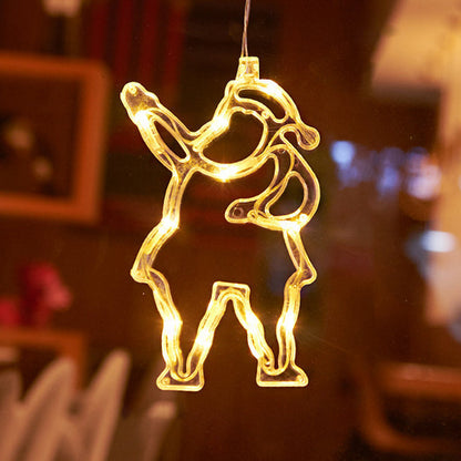 モダンアールデコ調 電池式 PVC クリスマスツリー 鹿 ベル 雪だるま デコレーション LED 壁付け照明 吸盤ライト 寝室用