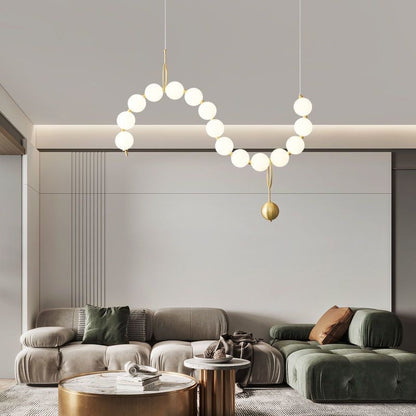 Contemporary Nordic Copper Acrylic Bead Pearl Necklace LED Chandeliers Island Light For Living Room