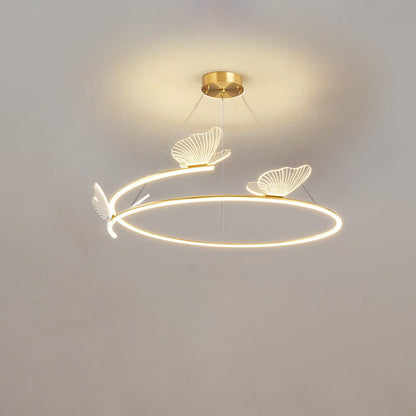 Contemporary Creative Hardware Acrylic Butterfly Circle LED Chandeliers For Living Room