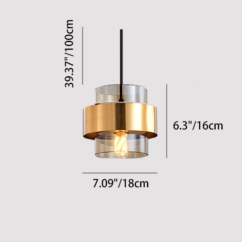 Contemporary Scandinavian Iron Glass Cylinder 1-Light Pendant Light For Bedside
