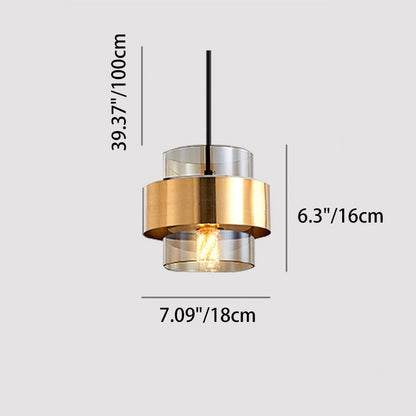 Contemporary Scandinavian Iron Glass Cylinder 1-Light Pendant Light For Bedside