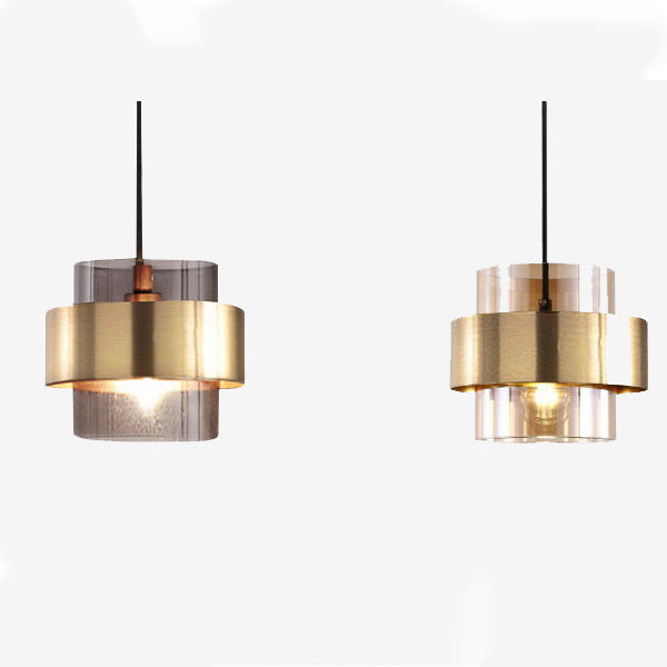 Contemporary Scandinavian Iron Glass Cylinder 1-Light Pendant Light For Bedside