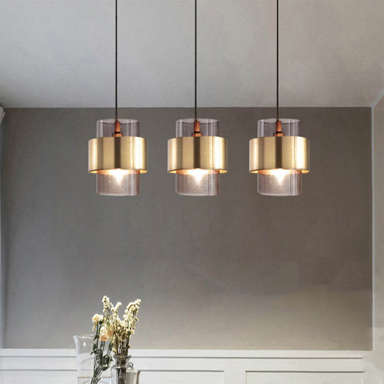 Contemporary Scandinavian Iron Glass Cylinder 1-Light Pendant Light For Bedside