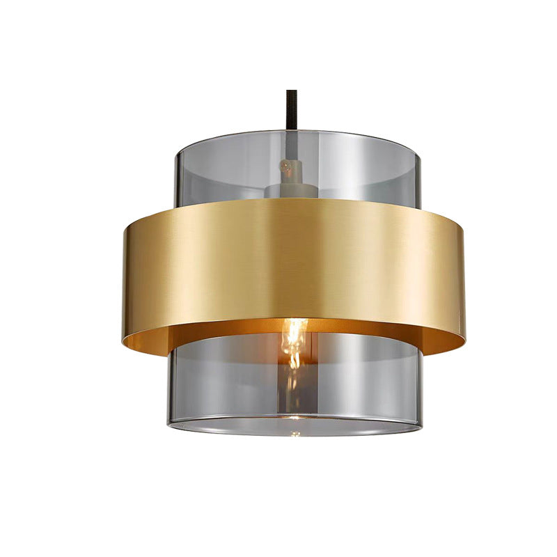 Contemporary Scandinavian Iron Glass Cylinder 1-Light Pendant Light For Bedside