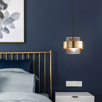 Contemporary Scandinavian Iron Glass Cylinder 1-Light Pendant Light For Bedside