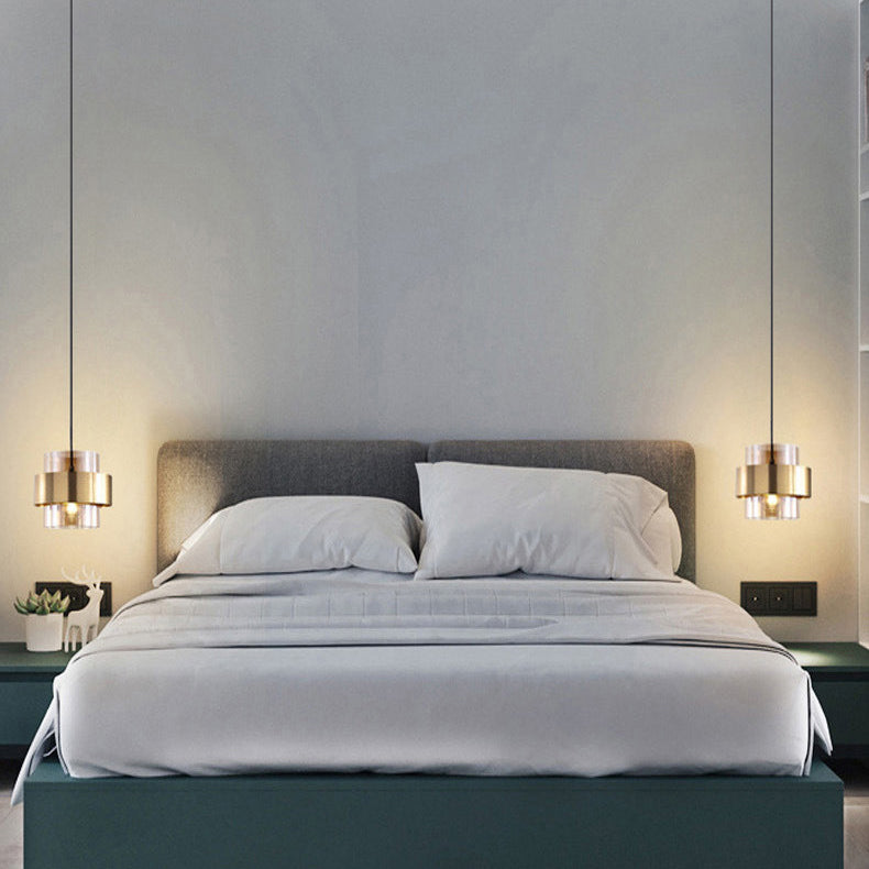Contemporary Scandinavian Iron Glass Cylinder 1-Light Pendant Light For Bedside