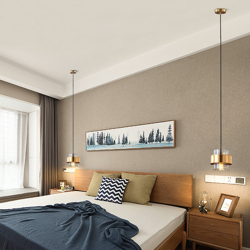 Contemporary Scandinavian Iron Glass Cylinder 1-Light Pendant Light For Bedside
