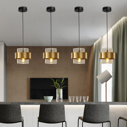 Contemporary Scandinavian Iron Glass Cylinder 1-Light Pendant Light For Bedside