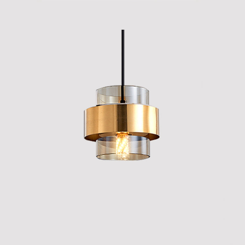 Contemporary Scandinavian Iron Glass Cylinder 1-Light Pendant Light For Bedside