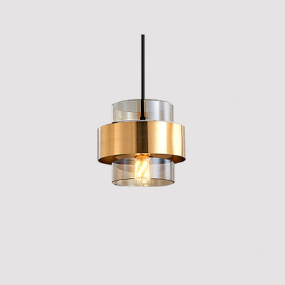 Contemporary Scandinavian Iron Glass Cylinder 1-Light Pendant Light For Bedside