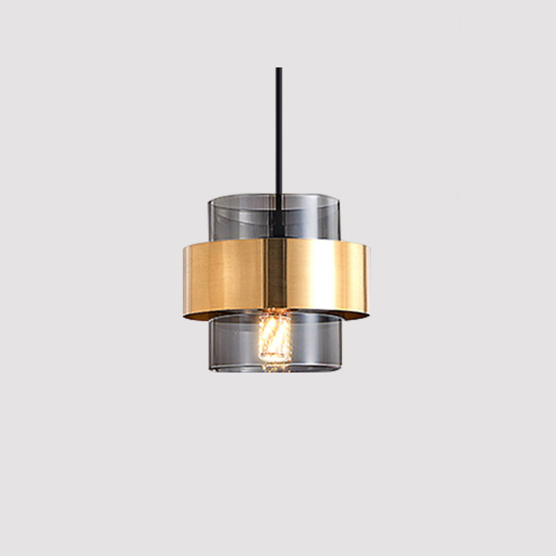 Contemporary Scandinavian Iron Glass Cylinder 1-Light Pendant Light For Bedside