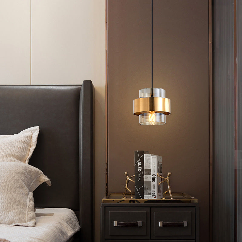 Contemporary Scandinavian Iron Glass Cylinder 1-Light Pendant Light For Bedside