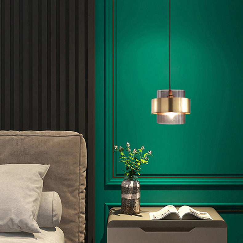 Contemporary Scandinavian Iron Glass Cylinder 1-Light Pendant Light For Bedside