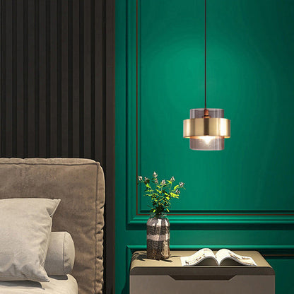 Contemporary Scandinavian Iron Glass Cylinder 1-Light Pendant Light For Bedside