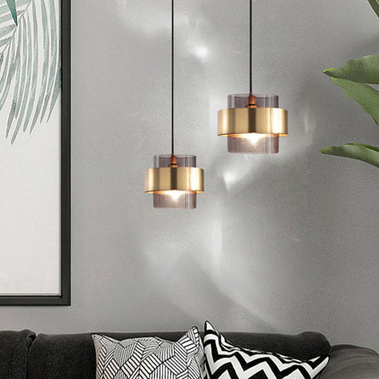 Contemporary Scandinavian Iron Glass Cylinder 1-Light Pendant Light For Bedside