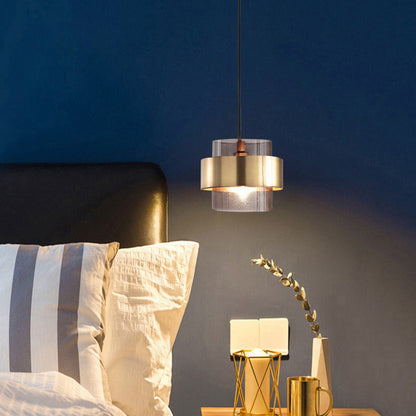 Contemporary Scandinavian Iron Glass Cylinder 1-Light Pendant Light For Bedside
