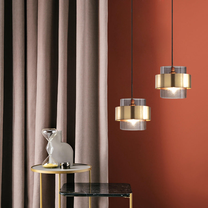 Contemporary Scandinavian Iron Glass Cylinder 1-Light Pendant Light For Bedside