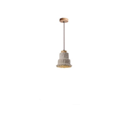 Contemporary Nordic Cement Wood Bell 1-Light Pendant Light For Bedside