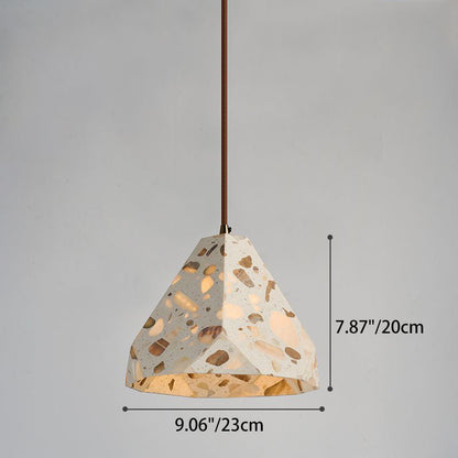 Contemporary Nordic Aluminum Wood Terrazzo Translucent Conic Trapezoidal Cylinder 1-Light Pendant Light For Bedside