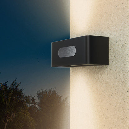 Modern Minimalist Solar Waterproof Stainless Steel PP Rectangular Up And Down Light Control LED Wall Sconce Lamp For Outdoor Patio